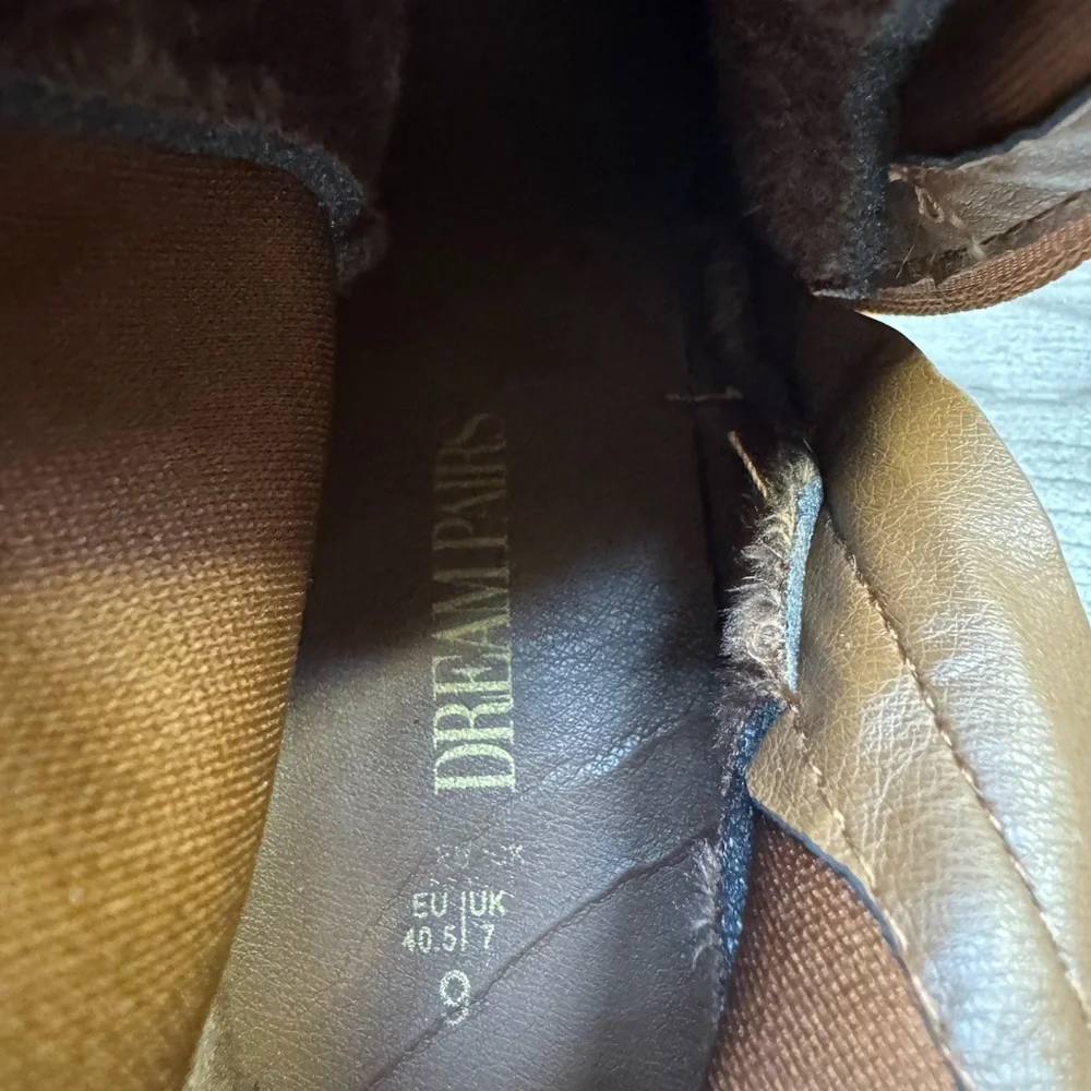 DREAM PAIRS Laurence Chunky Heel Thigh High Boots Brown-Suede Size 9